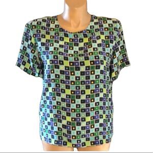 Kim Rogers 100% Silk Top Size LARGE Blue & Green